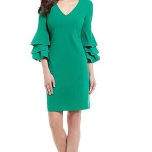 ANTONIO MELANI Elegant Green Ruffle Sleeve Dress